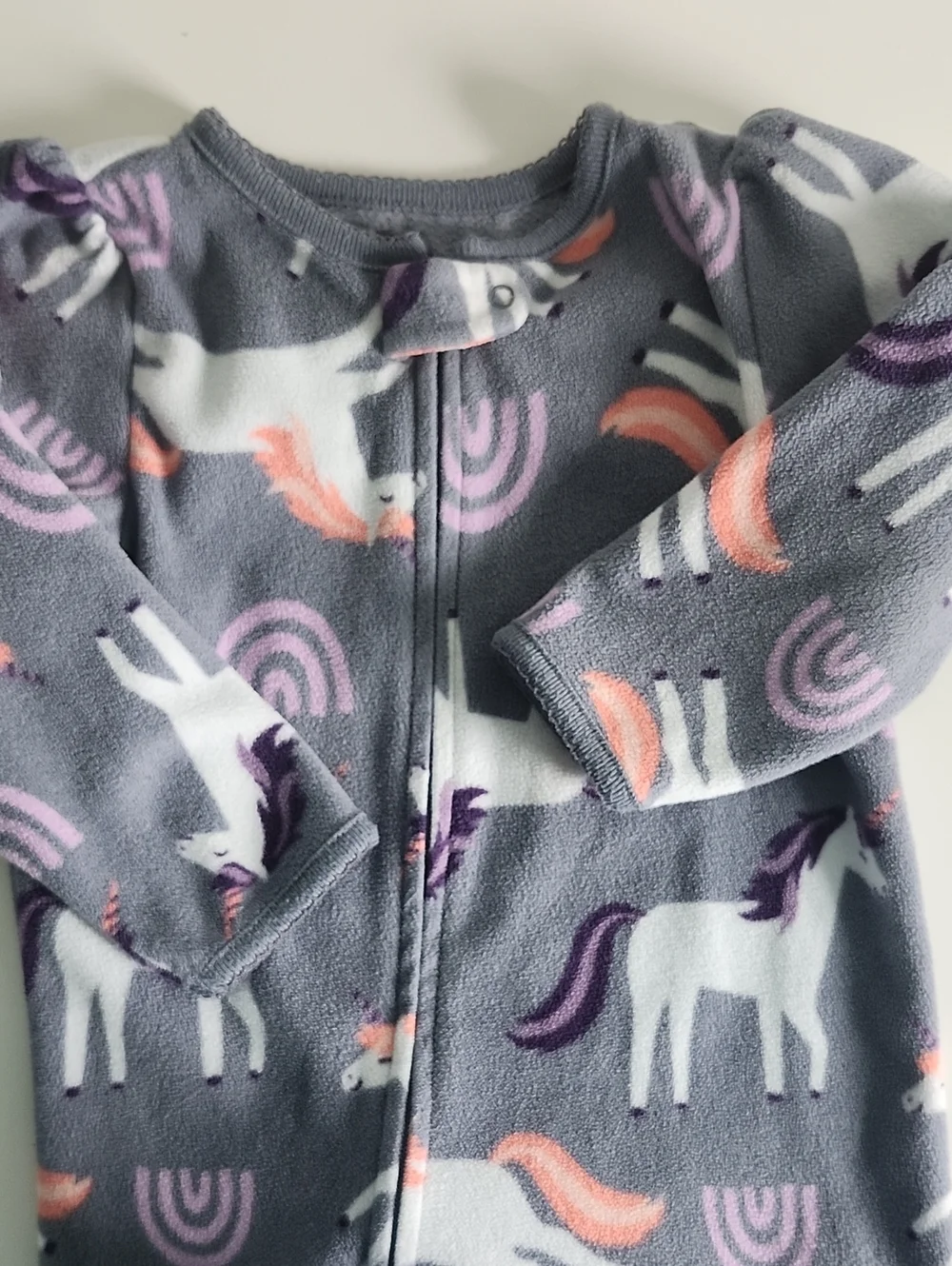 Kids Grey Unicorn Fleece Pajamas - Soft Zip Footless Sleeper